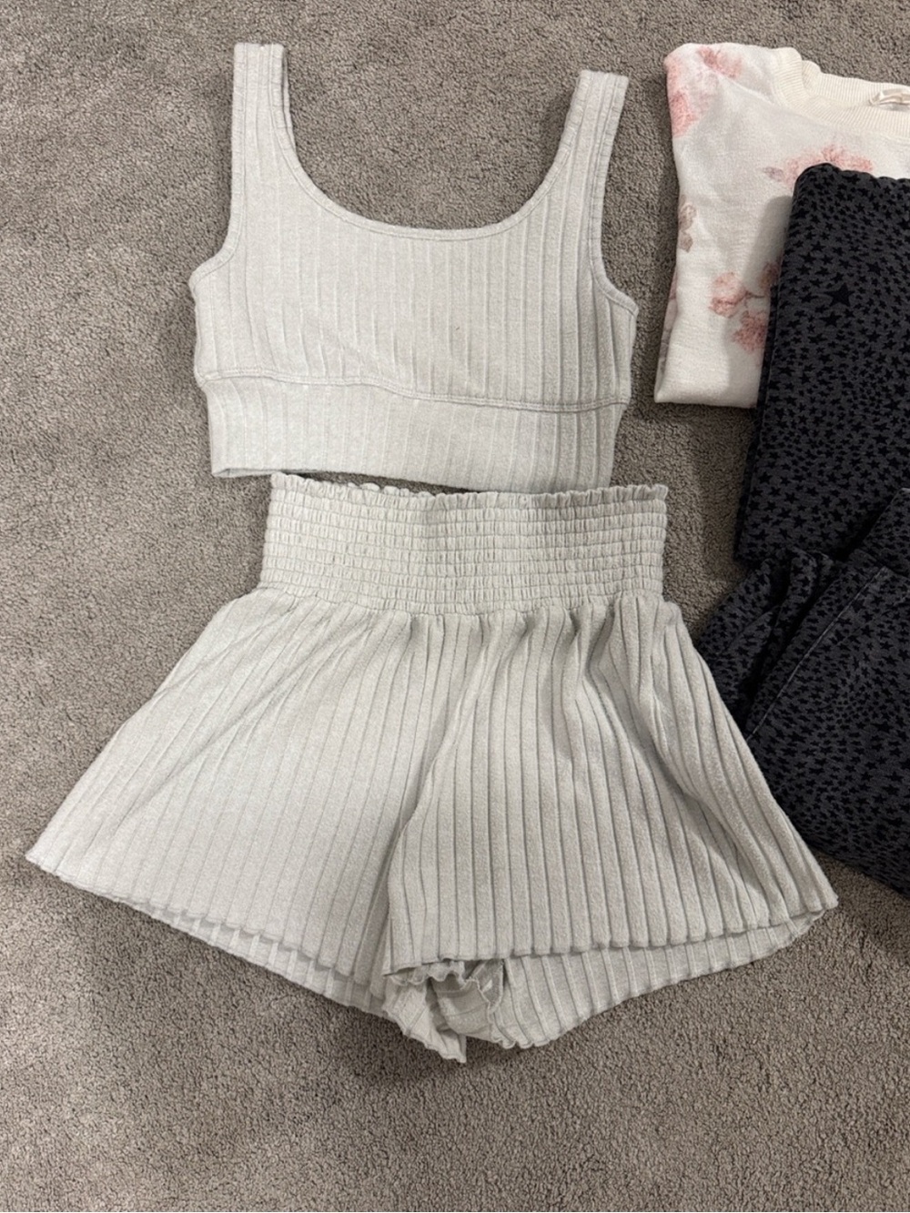 Z Supply Ribbed Cream High-Smocked Waist Shorts